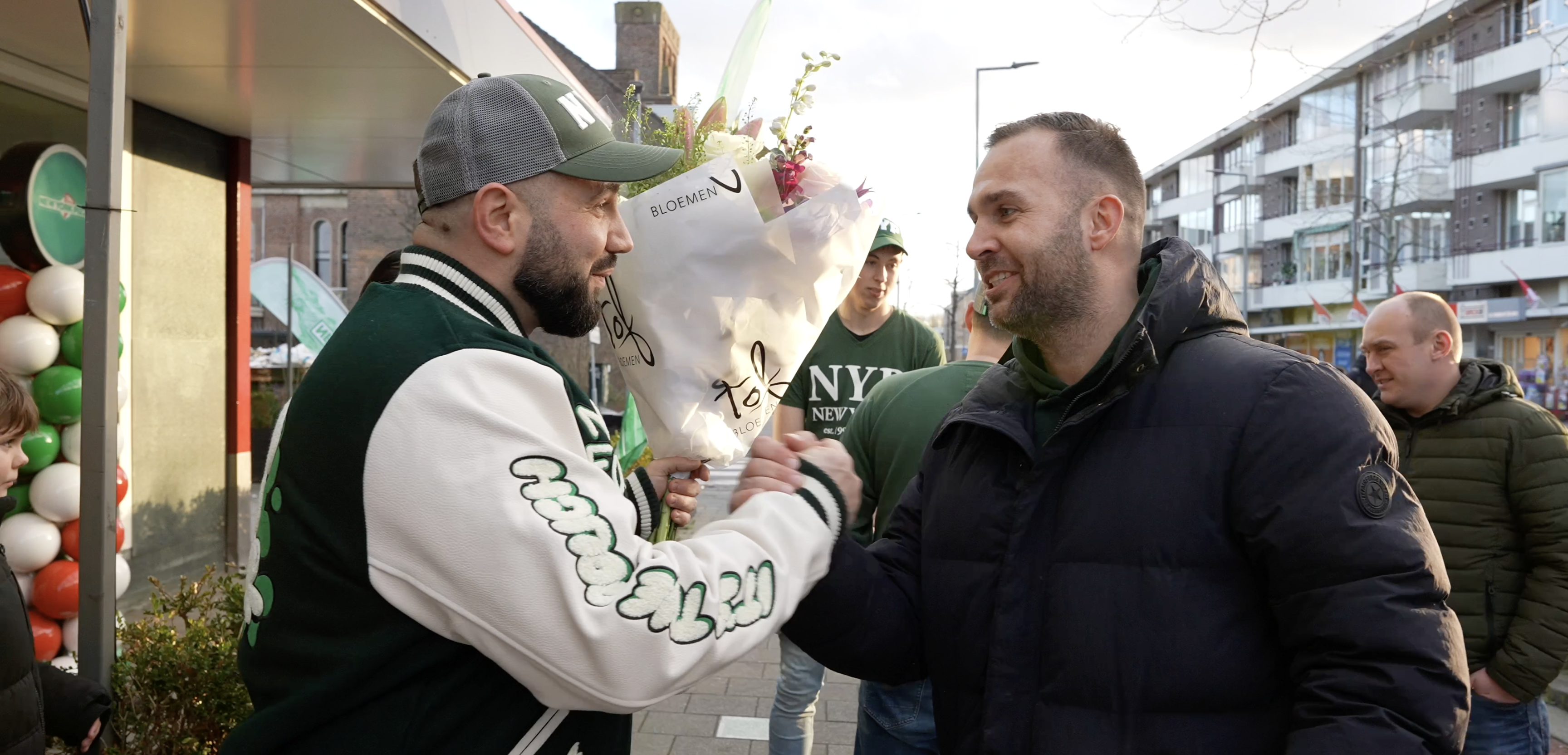 Opening Day Image: Denis, the Franchiser, and Thomas, the Recruiter, Shake Hands at New York Pizza's Rotterdam Burgemeester Baumannlaan.