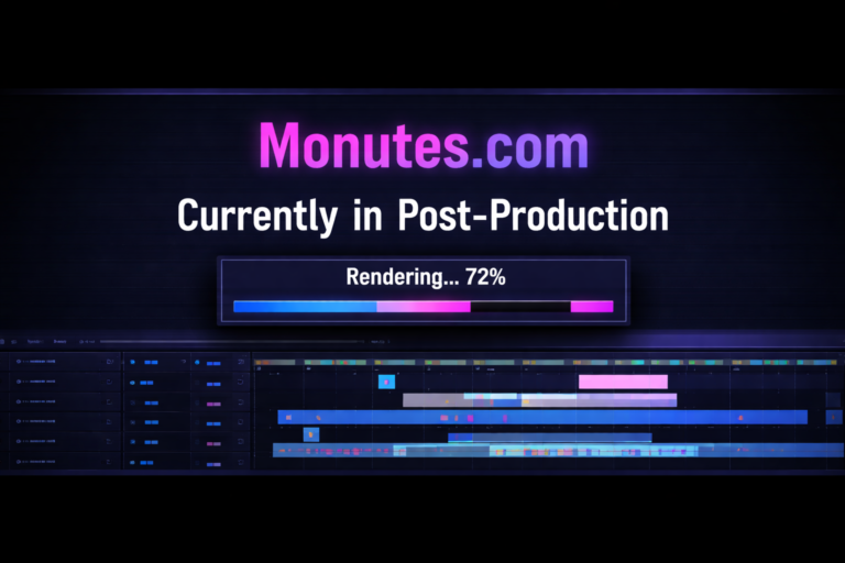 Monutes website in post-production met een renderbalk die de ontwikkeling van de nieuwe website visualiseert.